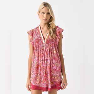 Poupette St Barth Girls Sasha Lace Trimmed Mini Dress   Pink Floral. Size XL.